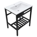 Console Sink With Legs, 24" X 18", Durable Porcela With Frame - White / Black by HouseOfZazla