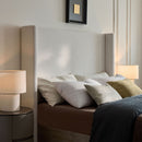 Shelton - Queen Upholstered Wingback Bed With 54" High Headboard - Ivory / Light Gray / Camel Oak by HouseOfZazla