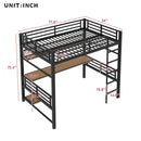 Full Size Loft Bed Frame With Storage Shelf And LED Light - Black by HouseOfZazla