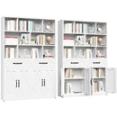 Bookcase Tall With 2 Doors & 2 Drawers, Fixed Open Shelves - White by HouseOfZazla