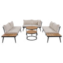 6-Piece Outdoor Sectional Sofa Set with Round Nesting Coffee Tables and Seating Sofa with Cushions for Patio, Porch and Garden (Beige)