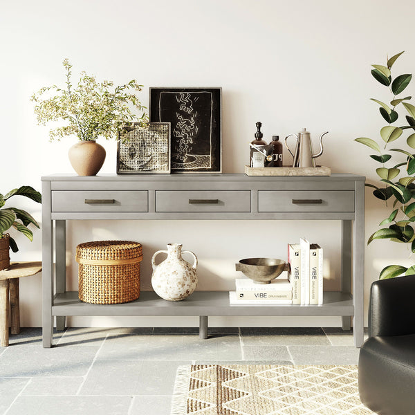 U_STYLE 59.1'' Farmhouse Entryway Table with 3 Drawers, photo 2 of 10