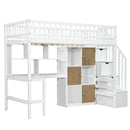 Loft Bed With Built In L Shaped Desk, LED Lights, Storage Shelves, Cabinets, And Staircase by Unique Piece Furniture