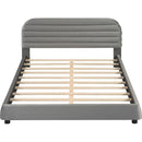 Queen Size Velvet Upholstered Platform Bed,Solid Frame and Stylish Curve-shaped Design, Gray