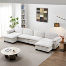 Living Room Furniture Sofa Luxury Couch Four Seater with Two Ottomans Soft Chenille Upholstered U Shape Sofa