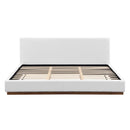 Elegant Boucle Upholstered Bed With Wood Grain Textured Solid Wood Base Frame