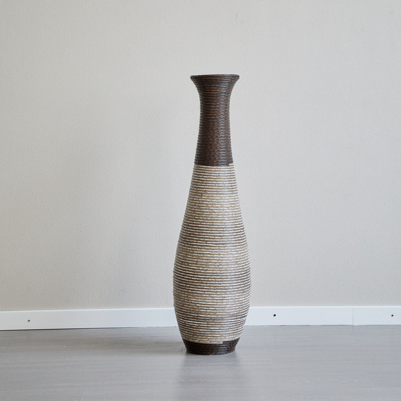 Tall Standing Designer Floor Vase Durable Artificial Rattan Elegant 2 Tone Finish Ideal Decor Accent For Living Room, Bedroom, Entryway Stylish Home Decor Statement Piece - Black / Gray, photo 13 of 17
