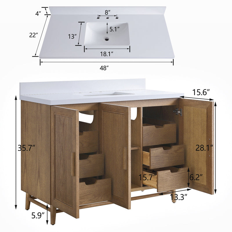 Fully Assembled 48" Freestanding Single Sink Light Coffee Bathroom Vanity, photo 4 of 10