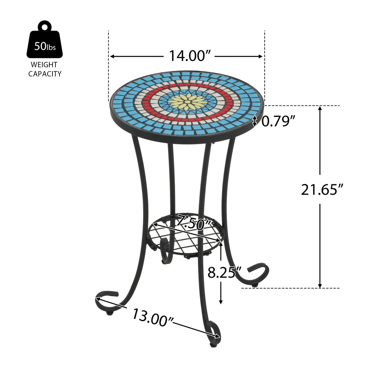 Patio Side Table with Shelf, Blue and Black, photo 2 of 10