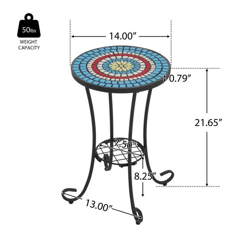 Patio Side Table with Shelf, Blue and Black, photo 2 of 10