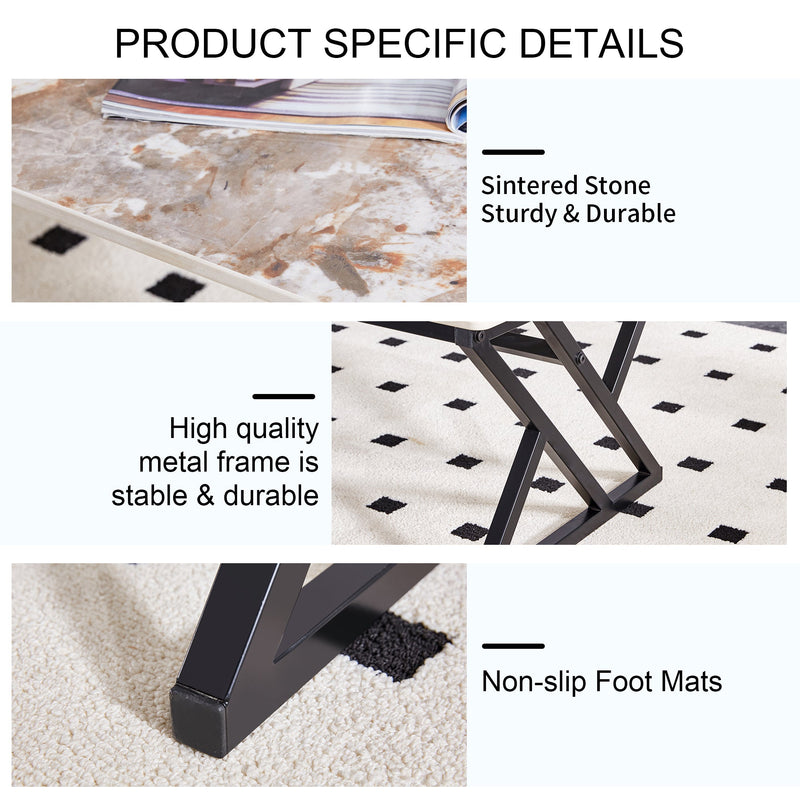 A modern minimalist style marble patterned coffee table with black metal legs. Computer desk. Game table. Tea table. CT-XX