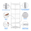 6 Tier Shelf Corner Wire Shelf Rack Adjustable Metal Heavy Duty Free Standing Corner Storage Display Chrome Rack for Bathroom, Living Room, Kitchen - White