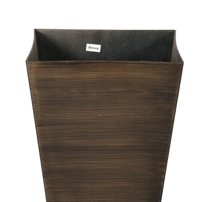 28" Tall Outdoor Planters, Set of 3 Large Taper Planters with Drainage Holes and Plug, Faux Wood Plastic Flower Pots for Outdoor, Indoor, Garden, Patio, Brown