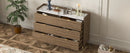 55" Long 6 Drawer Dresser with Marbling Worktop, Mordern Storage Cabinet with Metal Leg and Handle for Bedroom,Walnut