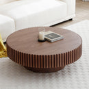 31.49" Round Coffee Table Small Coffee Table for Apartment, Modern Living Room Coffee Table with Sturdy Pedestal,WALNUT