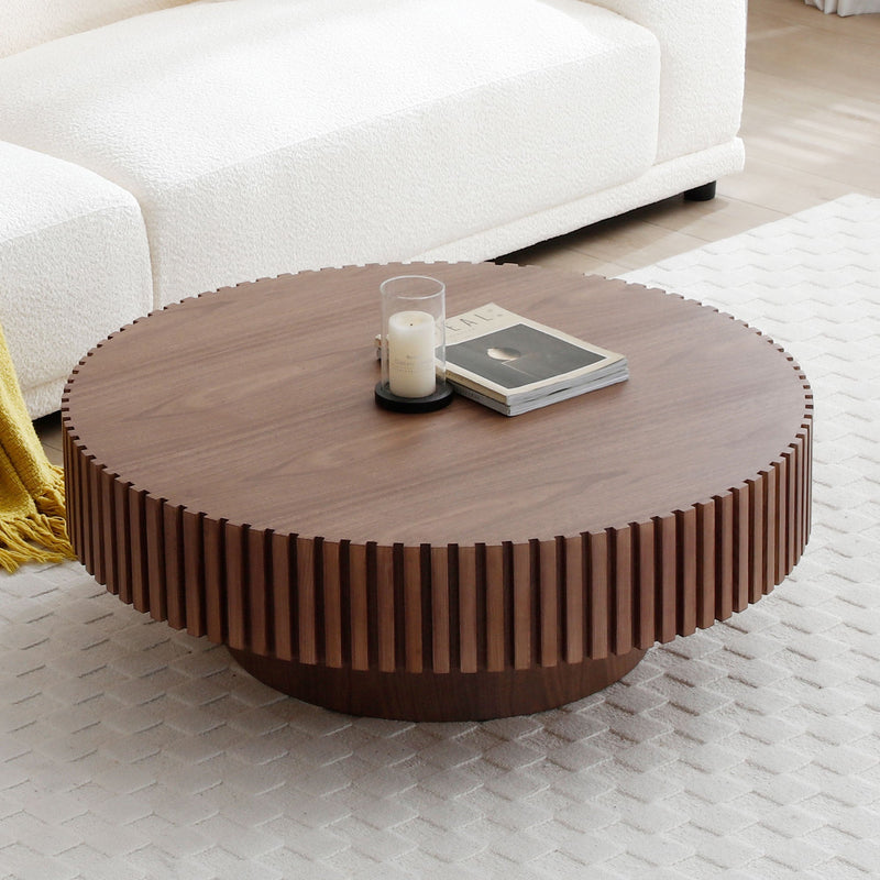 31.49" Round Coffee Table Small Coffee Table for Apartment, Modern Living Room Coffee Table with Sturdy Pedestal,WALNUT