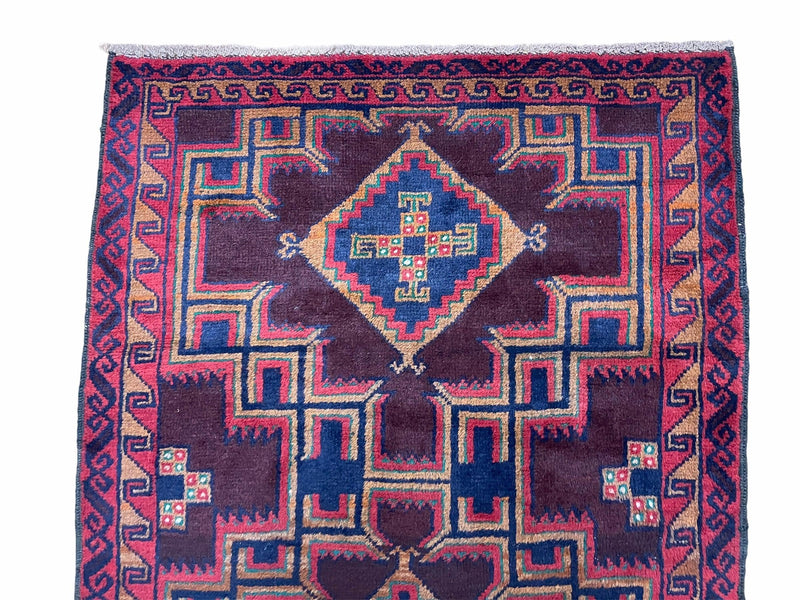 2'11" X 4'6" Vintage Handmade Tribal Wool Rug Balouchi Rug Afghan Rug Geometric