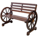 Rustic Country 2 Person Wooden Wagon Wheel Bench With Slatted Seat And Backrest - Brown by HouseOfZazla