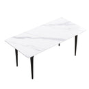 70.87" Modern Artificial Stone White Straight Edge Black Metal Leg Dining Table, Can Accommodate 6-8 People - White / Black by HouseOfZazla