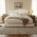 Solid Rubber Wood Platform Bed with Upholstered Headboard by HouseOfZazla