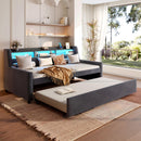 Twin Size Daybed With Trundle With LED Light ? Charging Station - Dark Gray by HouseOfZazla