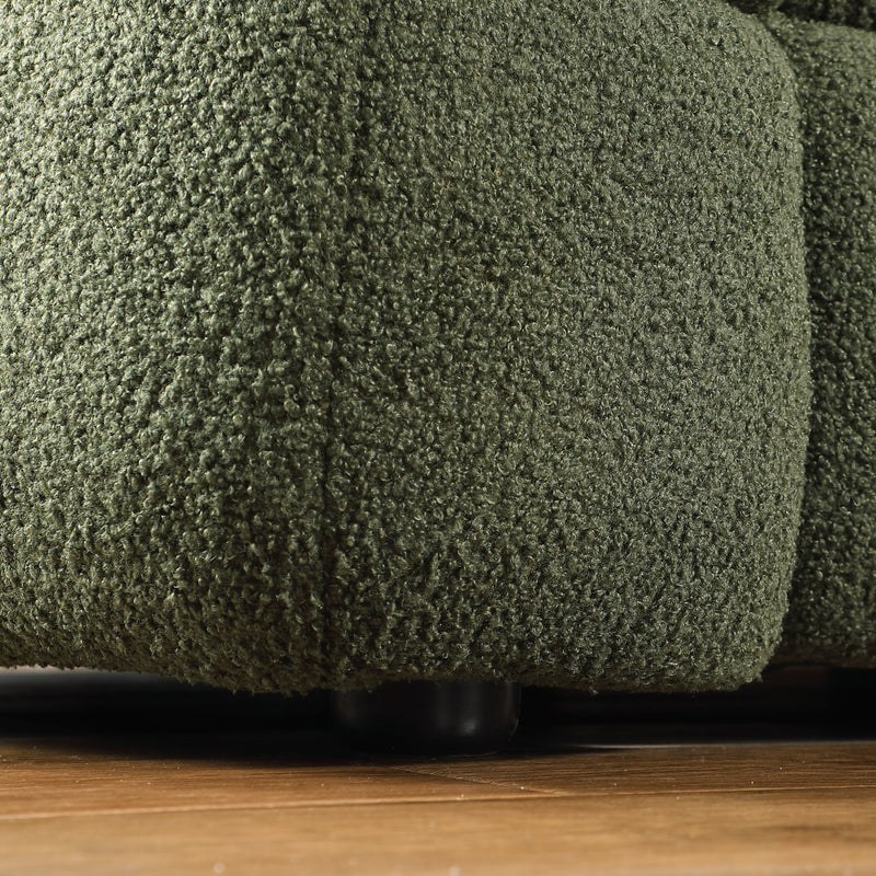 84.3 length, 35.83" deepth, human body structure for USA people, marshmallow sofa,boucle sofa, 3 seater, OLIVE GREEN BOUCLE
