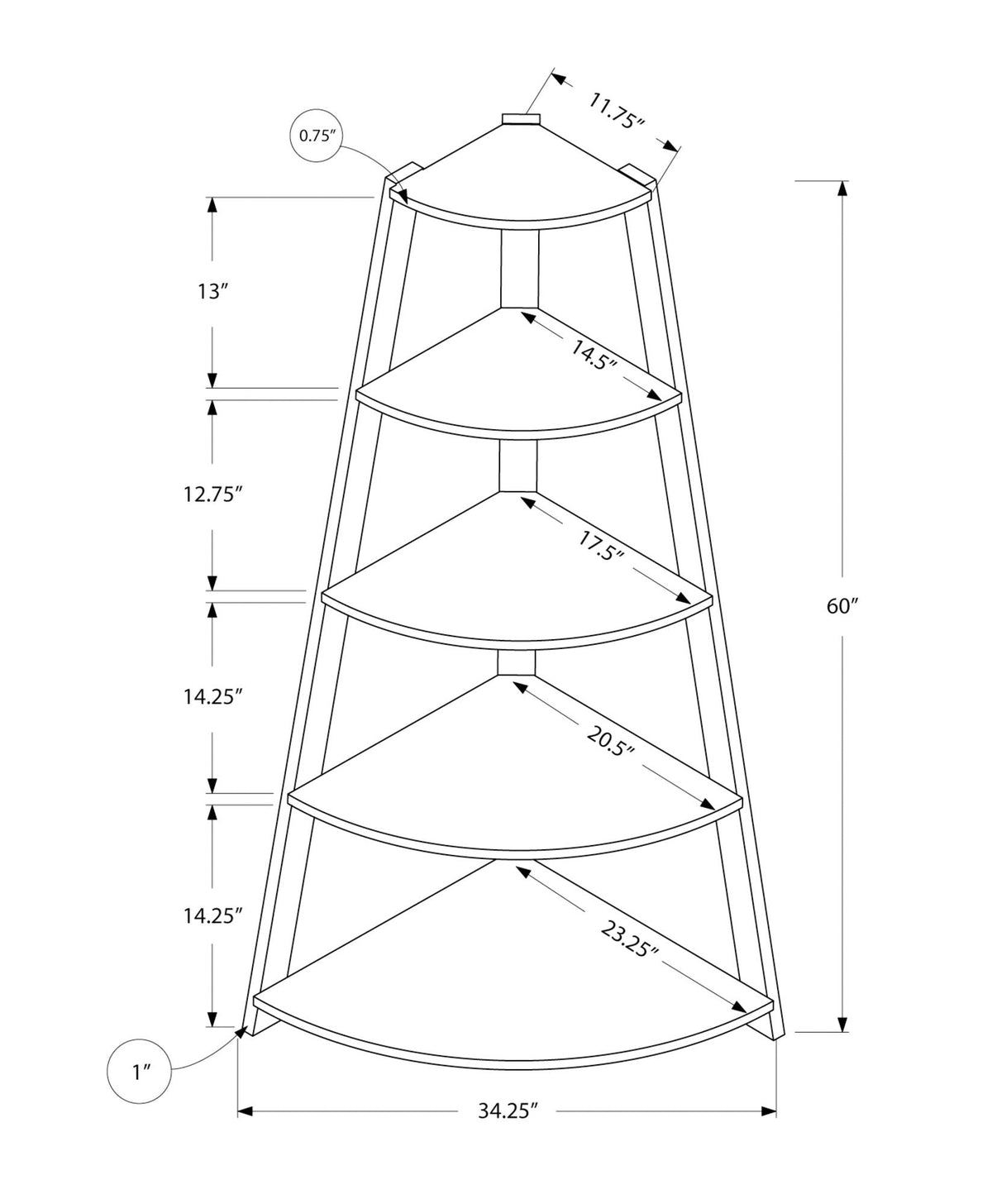 4-Tier Corner Bookshelf, Modern & Contemporary Style, photo 5 of 8