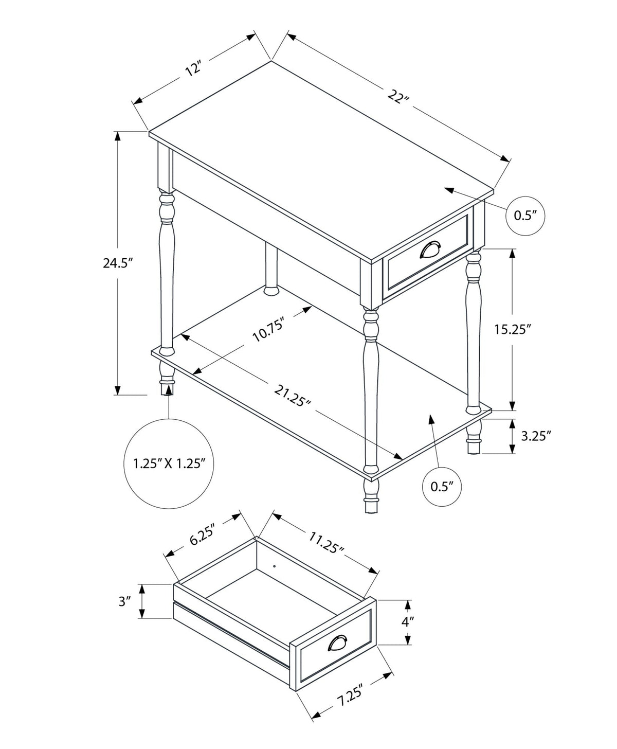 Accent Side Table, 2 Tier, Storage Drawer, Stylish Traditional Design, photo 4 of 8