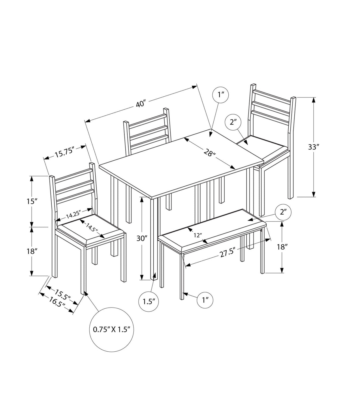 Dining Set, 5 Pieces, Rectangular, Small, Contemporary & Modern, photo 8 of 8