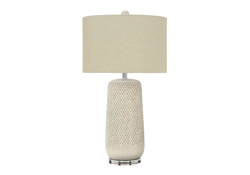 Contemporary Lighting Table Lamp in Cream Ceramic and Beige Fabric, photo 2 of 4