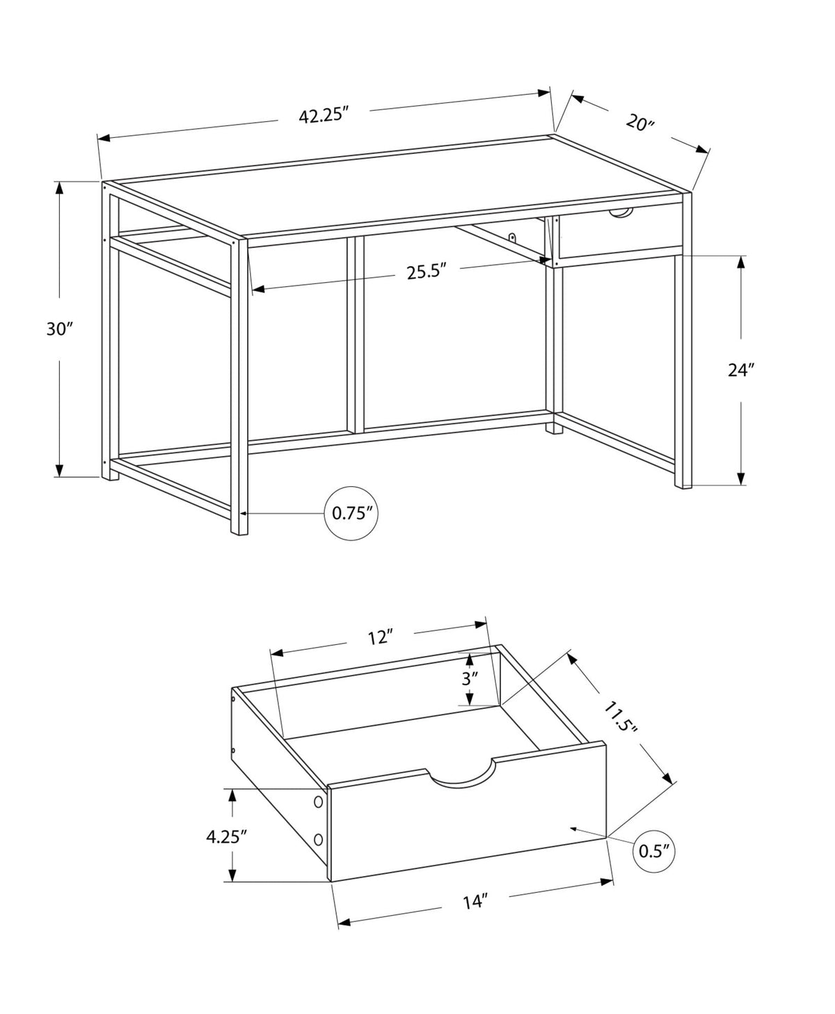 Computer Desk For Home Office, 1 Storage Drawer, Contemporary & Modern, photo 9 of 16