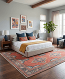 8x10, 9.5x12 and 10x14 Hand Knotted Dark Peach and Silver Traditional Wool Rug