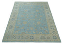 Hand Knotted Wool Area Rug Turkish Oushak Aqua Beige Ivory Floral by The Rug Decor