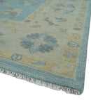 Hand Knotted Wool Area Rug Turkish Oushak Aqua Beige Ivory Floral by The Rug Decor