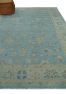 Hand Knotted Wool Area Rug Turkish Oushak Aqua Beige Ivory Floral by The Rug Decor