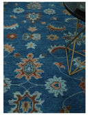 Blue Rust Aqua Oushak Wool Area Rug - Hand Knotted Floral 5x8 by The Rug Decor