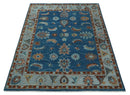 Blue Rust Aqua Oushak Wool Area Rug - Hand Knotted Floral 5x8 by The Rug Decor