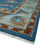Blue Rust Aqua Oushak Wool Area Rug - Hand Knotted Floral 5x8 by The Rug Decor