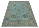 Hand Knotted Wool Area Rug Traditional Oushak Pattern Design Beige Aqua Ivory Tones by The Rug Decor