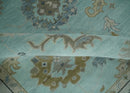 Hand Knotted Wool Area Rug Traditional Oushak Pattern Design Beige Aqua Ivory Tones by The Rug Decor