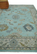 Hand Knotted Wool Area Rug Traditional Oushak Pattern Design Beige Aqua Ivory Tones by The Rug Decor