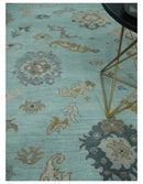 Hand Knotted Wool Area Rug Traditional Oushak Pattern Design Beige Aqua Ivory Tones by The Rug Decor