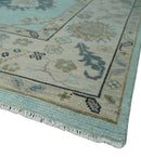 Hand Knotted Wool Area Rug Traditional Oushak Pattern Design Beige Aqua Ivory Tones by The Rug Decor