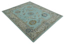 Hand Knotted Wool Area Rug Traditional Oushak Pattern Design Beige Aqua Ivory Tones by The Rug Decor