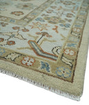 Beige and Ivory Wool Traditional Oushak Area Rug - Hand Knotted by The Rug Decor
