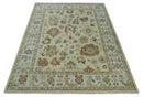 Beige and Ivory Wool Traditional Oushak Area Rug - Hand Knotted by The Rug Decor