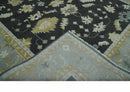 Hand Knotted Oushak Wool Rug Traditional Black Beige Silver 8x10