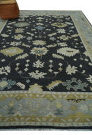Hand Knotted Oushak Wool Rug Traditional Black Beige Silver 8x10