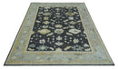 Hand Knotted Oushak Wool Rug Traditional Black Beige Silver 8x10