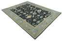 Hand Knotted Oushak Wool Rug Traditional Black Beige Silver 8x10 by The Rug Decor